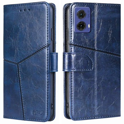 For Motorola Moto G85 5G / S50 Neo 5G Case Geometric Splicing PU Leather Phone Cover - Blue