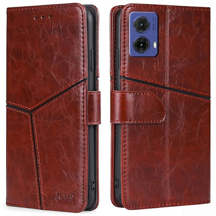 For Motorola Moto G85 5G / S50 Neo 5G Case Geometric Splicing PU Leather Phone Cover - Dark Brown