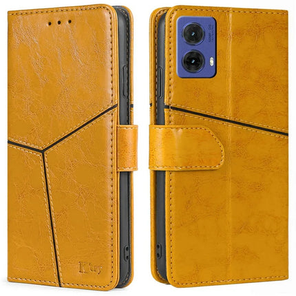 For Motorola Moto G85 5G / S50 Neo 5G Case Geometric Splicing PU Leather Phone Cover - Yellow