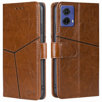 For Motorola Moto G85 5G / S50 Neo 5G Case Geometric Splicing PU Leather Phone Cover - Light Brown