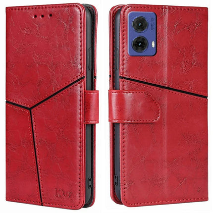 For Motorola Moto G85 5G / S50 Neo 5G Case Geometric Splicing PU Leather Phone Cover - Red