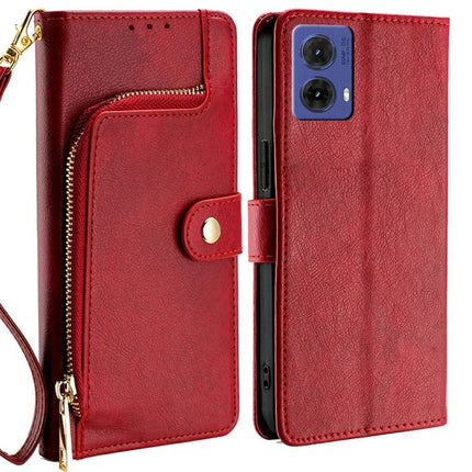 For Motorola Moto G85 5G / S50 Neo 5G Case Zipper Pocket PU Leather Wallet Flip Phone Cover - Red