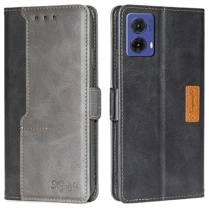 For Motorola Moto G85 5G / S50 Neo 5G Case Contrast Color Wallet Leather Phone Cover - Black+Grey