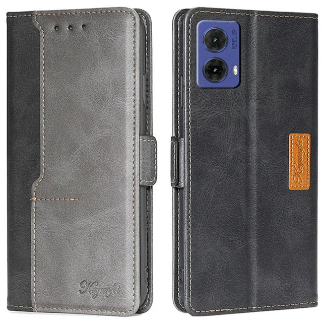 For Motorola Moto G85 5G / S50 Neo 5G Case Contrast Color Wallet Leather Phone Cover - Black+Grey