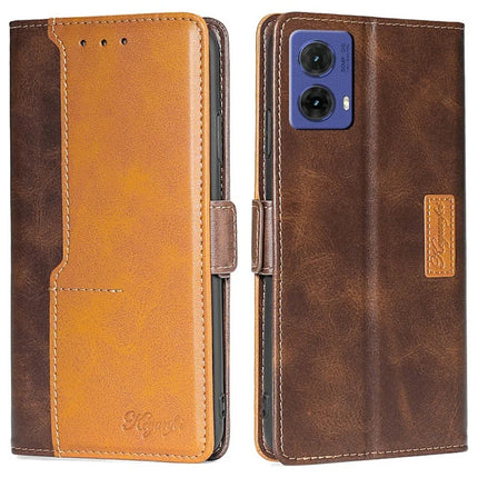 For Motorola Moto G85 5G / S50 Neo 5G Case Contrast Color Wallet Leather Phone Cover - Dark Brown+Gold