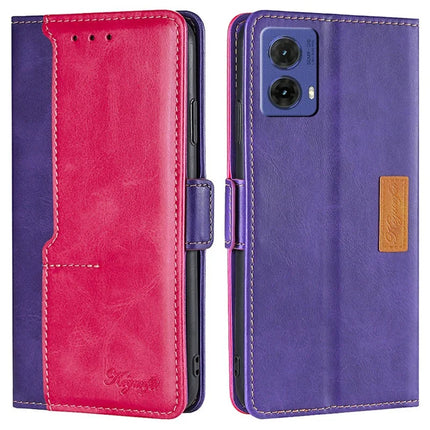 For Motorola Moto G85 5G / S50 Neo 5G Case Contrast Color Wallet Leather Phone Cover - Rose+Purple