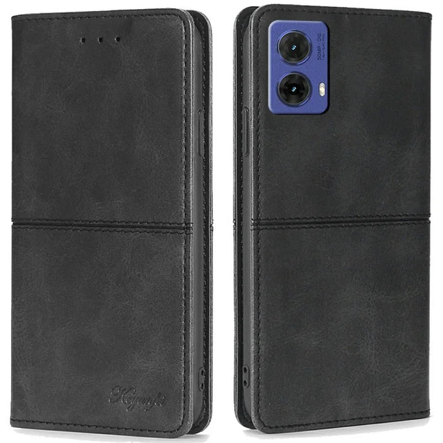 For Motorola Moto G85 5G / S50 Neo 5G Case Card Slots Cowhide Texture Phone Leather Cover - Black
