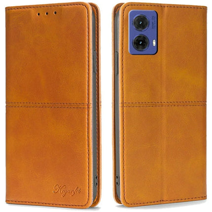 For Motorola Moto G85 5G / S50 Neo 5G Case Card Slots Cowhide Texture Phone Leather Cover - Light Brown