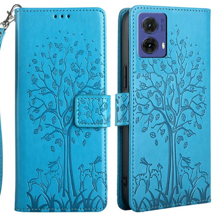 For Motorola Moto G85 5G / S50 Neo 5G Case PU Leather Wallet Phone Cover Tree Deer Imprinted - Blue