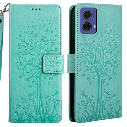 For Motorola Moto G85 5G / S50 Neo 5G Case PU Leather Wallet Phone Cover Tree Deer Imprinted - Green