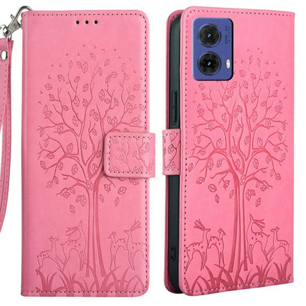 For Motorola Moto G85 5G / S50 Neo 5G Case PU Leather Wallet Phone Cover Tree Deer Imprinted - Pink