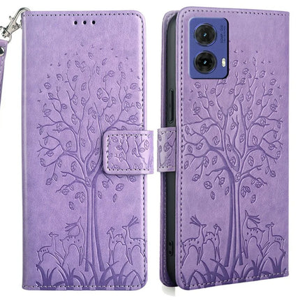 For Motorola Moto G85 5G / S50 Neo 5G Case PU Leather Wallet Phone Cover Tree Deer Imprinted - Purple