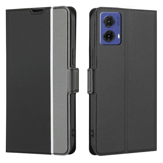 For Motorola Moto G85 5G / S50 Neo 5G Case Card Holder Twill Texture Leather Phone Cover - Black