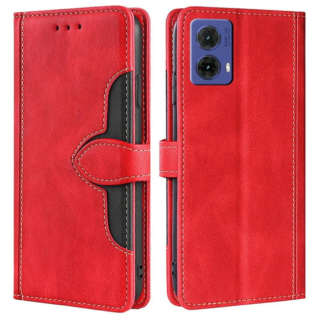 For Motorola Moto G85 5G / S50 Neo 5G Case Leather Wallet Phone Cover with Straw Hat Magnetic Clasp - Red