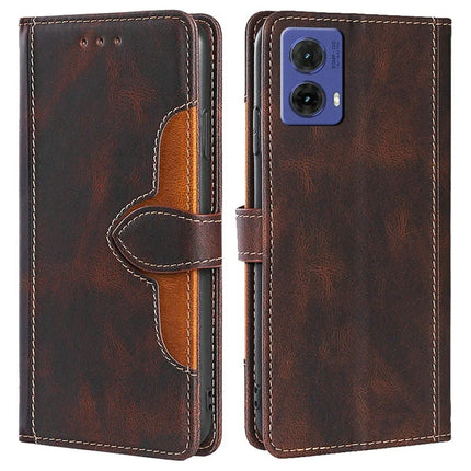 For Motorola Moto G85 5G / S50 Neo 5G Case Leather Wallet Phone Cover with Straw Hat Magnetic Clasp - Brown