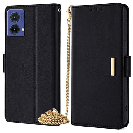 For Motorola Moto G85 5G / S50 Neo 5G Case PU Leather Wallet Stand Phone Cover with Crossbody Shoulder Strap - Black
