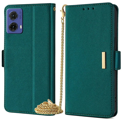 For Motorola Moto G85 5G / S50 Neo 5G Case PU Leather Wallet Stand Phone Cover with Crossbody Shoulder Strap - Green