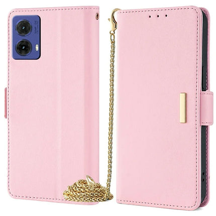 For Motorola Moto G85 5G / S50 Neo 5G Case PU Leather Wallet Stand Phone Cover with Crossbody Shoulder Strap - Pink