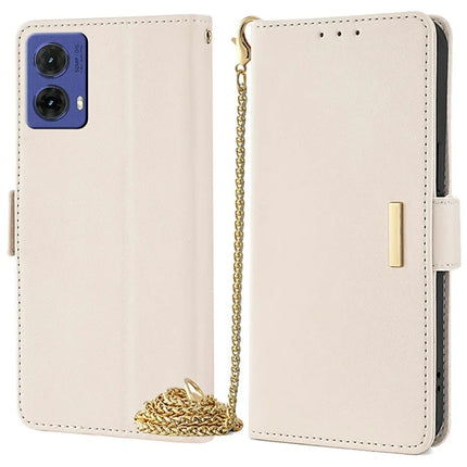 For Motorola Moto G85 5G / S50 Neo 5G Case PU Leather Wallet Stand Phone Cover with Crossbody Shoulder Strap - White