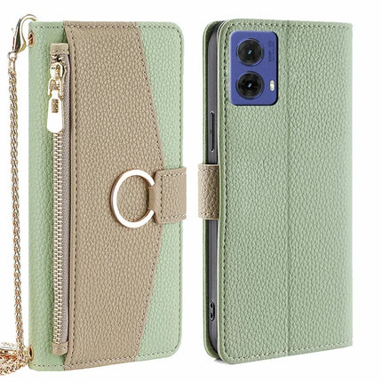 For Motorola Moto G85 5G / S50 Neo 5G Case Mirror Wallet Leather Phone Cover with Chain Shoulder Strap - Green