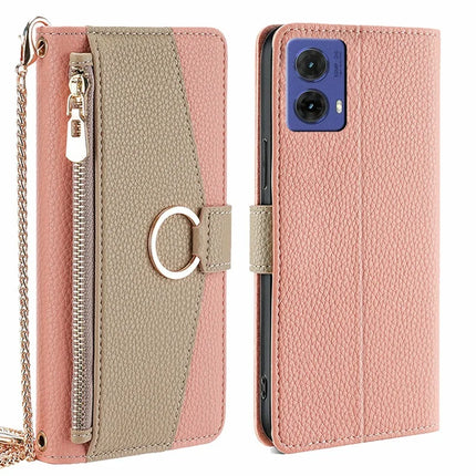 For Motorola Moto G85 5G / S50 Neo 5G Case Mirror Wallet Leather Phone Cover with Chain Shoulder Strap - Pink