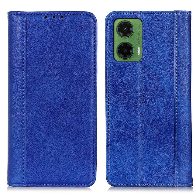 For Motorola Moto G35 5G Stand Case Split Leather Litchi Texture Wallet Phone Cover - Blue