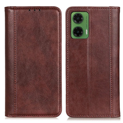 For Motorola Moto G35 5G Stand Case Split Leather Litchi Texture Wallet Phone Cover - Brown