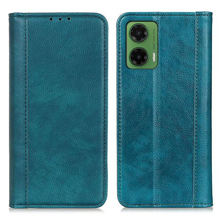 For Motorola Moto G35 5G Stand Case Split Leather Litchi Texture Wallet Phone Cover - Green