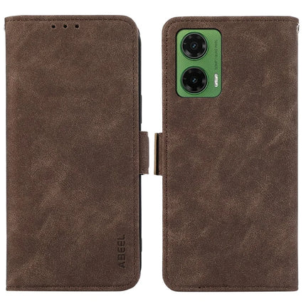 ABEEL For Motorola Moto G35 5G Case PU Leather Folio Stand View RFID Blocking Phone Cover - Brown