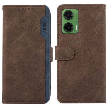 ABEEL For Motorola Moto G35 5G Case Color Splicing Leather Flip Phone Cover RFID Blocking - Brown