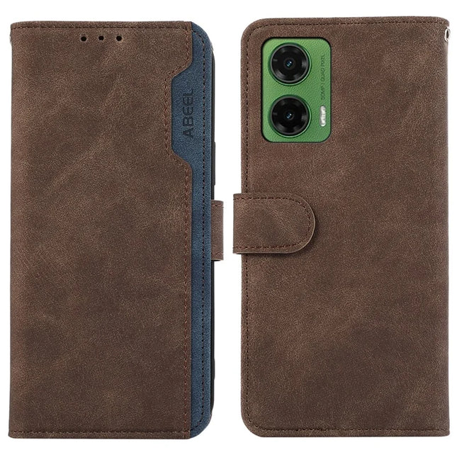 ABEEL For Motorola Moto G35 5G Case Color Splicing Leather Flip Phone Cover RFID Blocking - Brown