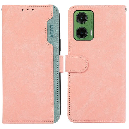 ABEEL For Motorola Moto G35 5G Case Color Splicing Leather Flip Phone Cover RFID Blocking - Pink