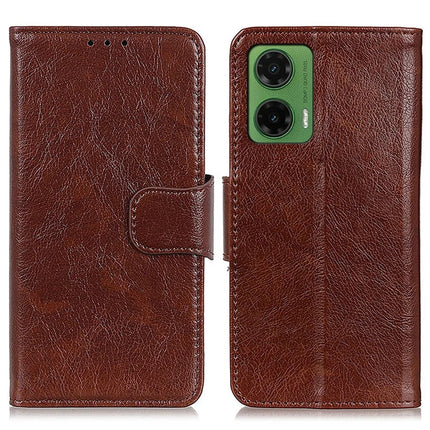 For Motorola Moto G35 5G Case Nappa Texture Split Leather Wallet Phone Cover - Brown