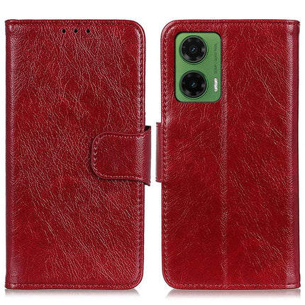 For Motorola Moto G35 5G Case Nappa Texture Split Leather Wallet Phone Cover - Red