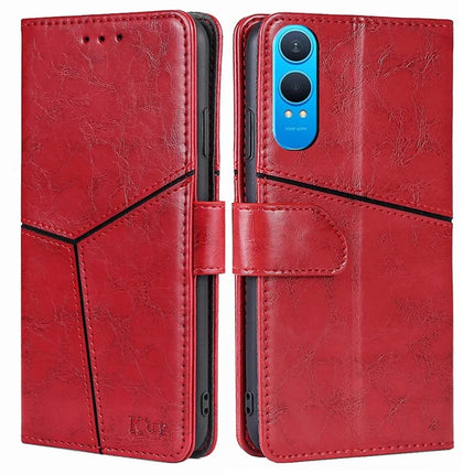 For OnePlus Nord CE4 Lite 5G / Oppo K12x 5G (China) Case Geometric Splicing PU Leather Phone Cover - Red