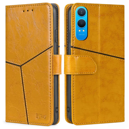 For OnePlus Nord CE4 Lite 5G / Oppo K12x 5G (China) Case Geometric Splicing PU Leather Phone Cover - Yellow