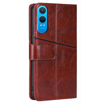 For OnePlus Nord CE4 Lite 5G / Oppo K12x 5G (China) Case Geometric Splicing PU Leather Phone Cover