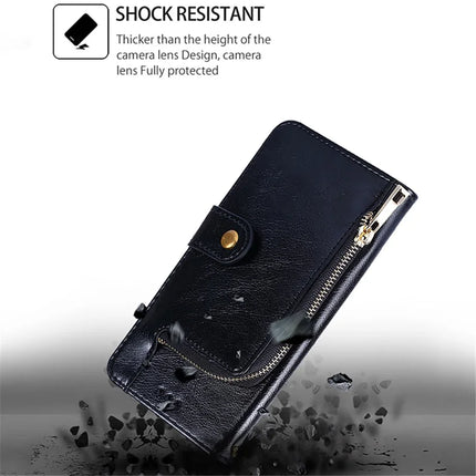 For OnePlus Nord CE4 Lite 5G / Oppo K12x 5G (China) Case Zipper Pocket PU Leather Wallet Flip Phone Cover