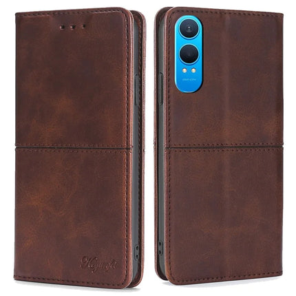 For OnePlus Nord CE4 Lite 5G / Oppo K12x 5G (China) Case Card Slots Cowhide Texture Phone Leather Cover - Dark Brown