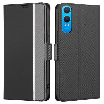 For OnePlus Nord CE4 Lite 5G / Oppo K12x 5G (China) Case Card Holder Twill Texture Leather Phone Cover - Black