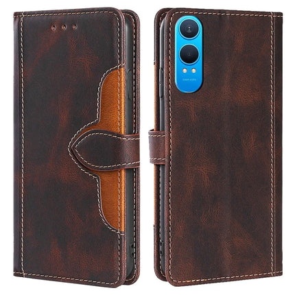 For OnePlus Nord CE4 Lite 5G / Oppo K12x 5G (China) Case Leather Wallet Phone Cover with Straw Hat Magnetic Clasp - Brown
