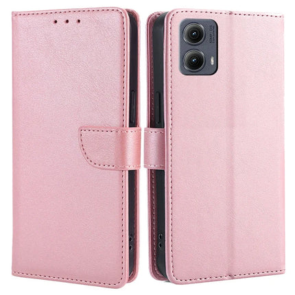 For Motorola Edge (2024) 5G Wallet Case Calf Texture Leather Phone Cover - Rose Gold
