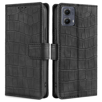 For Motorola Edge (2024) 5G Case Crocodile Texture PU Leather Phone Cover - Black