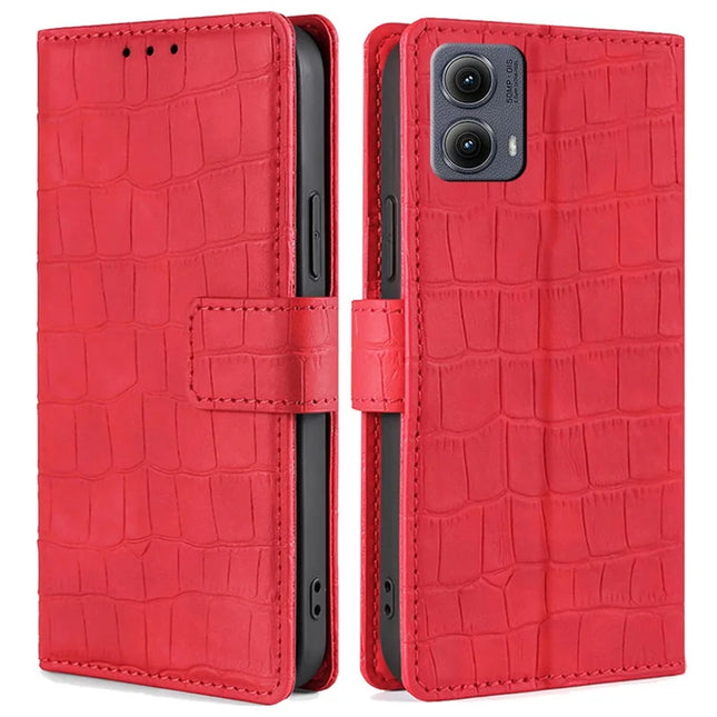 For Motorola Edge (2024) 5G Case Crocodile Texture PU Leather Phone Cover - Red