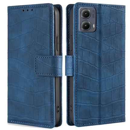 For Motorola Edge (2024) 5G Case Crocodile Texture PU Leather Phone Cover - Blue