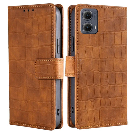 For Motorola Edge (2024) 5G Case Crocodile Texture PU Leather Phone Cover - Brown