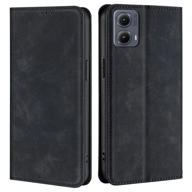 For Motorola Edge (2024) 5G Wallet Case PU Leather Magnetic Closing Phone Cover - Black