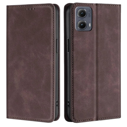 For Motorola Edge (2024) 5G Wallet Case PU Leather Magnetic Closing Phone Cover - Dark Brown