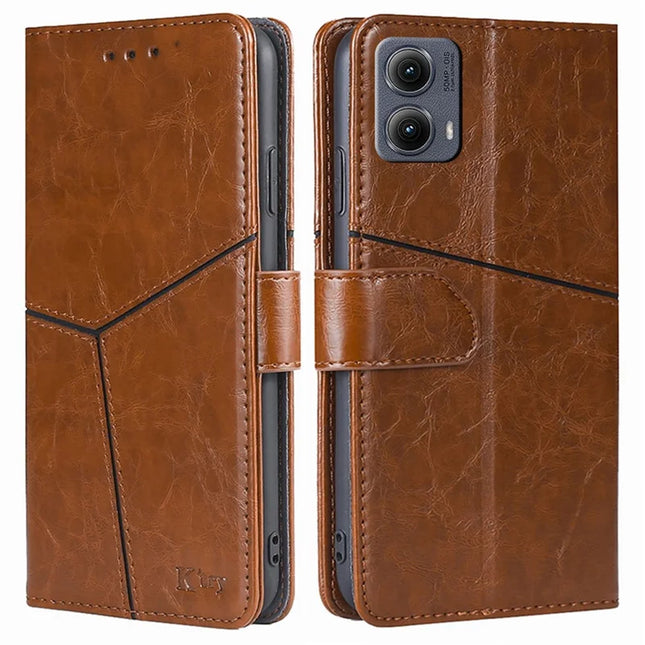 For Motorola Edge (2024) 5G Case Geometric Splicing PU Leather Phone Cover - Light Brown