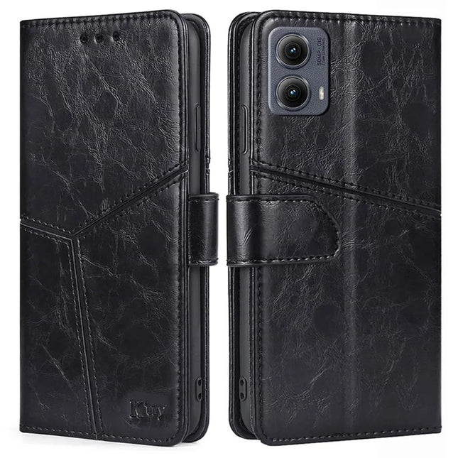For Motorola Edge (2024) 5G Case Geometric Splicing PU Leather Phone Cover - Black